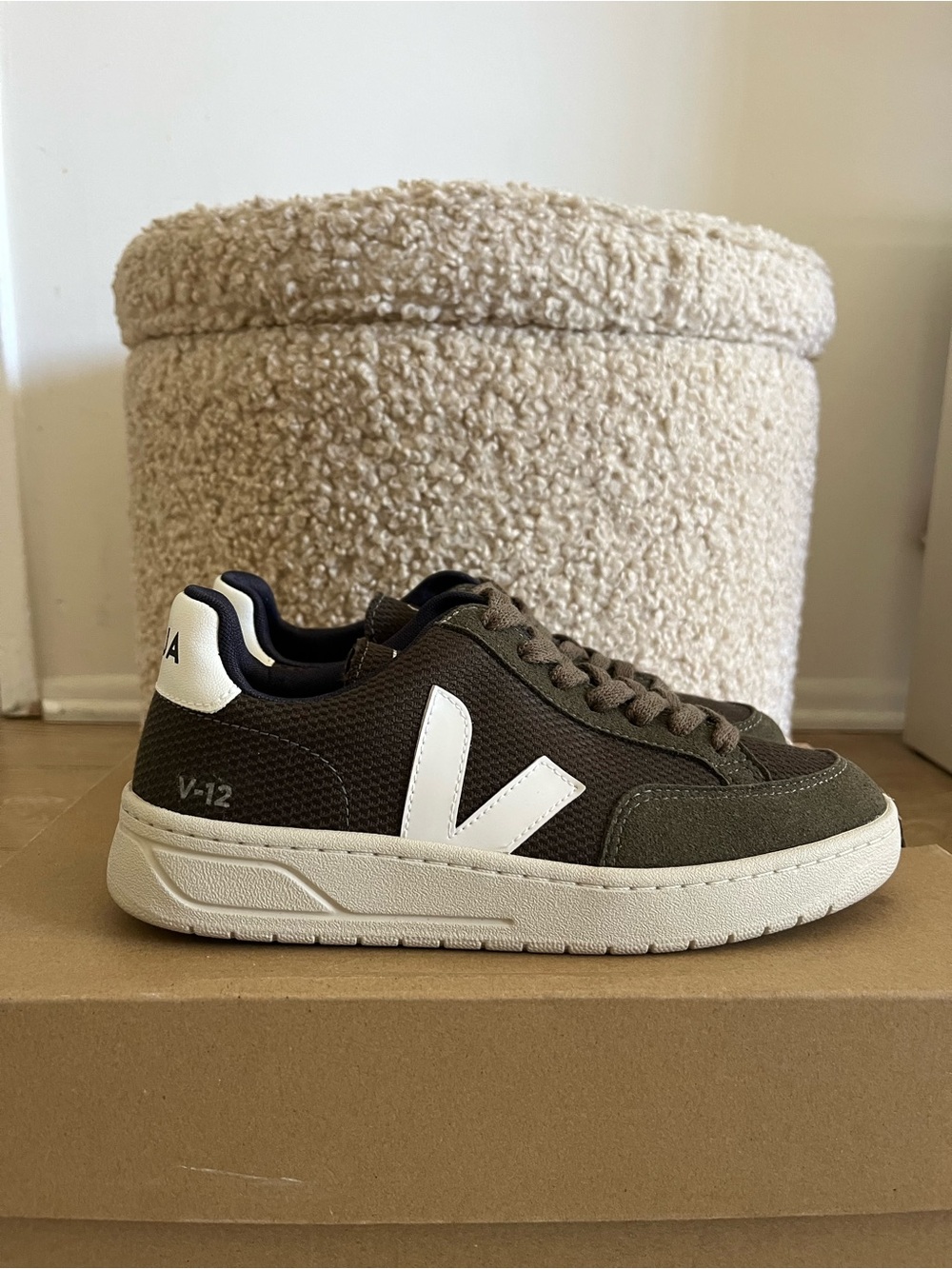 Veja V-12 Sneakers in Olive Green with White V